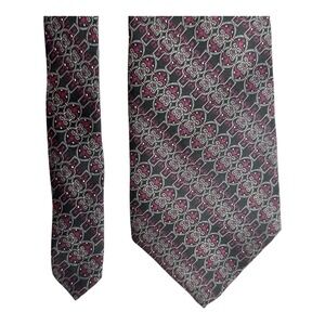 CHRISTIAN DIOR Geometric 100% Silk Tie Dark Red Grays 3.5"x59" Designer Classic